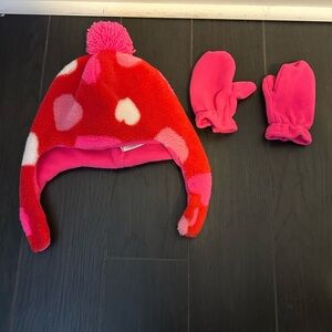 Old Navy Red and Pink Kids Hat and Mittens Set